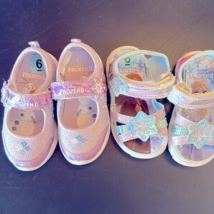 2 PAIRS Frozen Sandals for Girls Size 6 NWOT